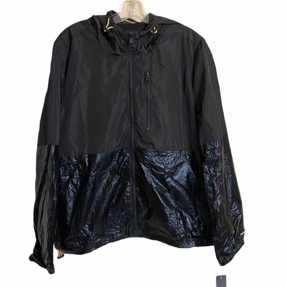 NWT Steve Madden Long City Island 1900 Black Hooded Windbreaker Jacket Size L